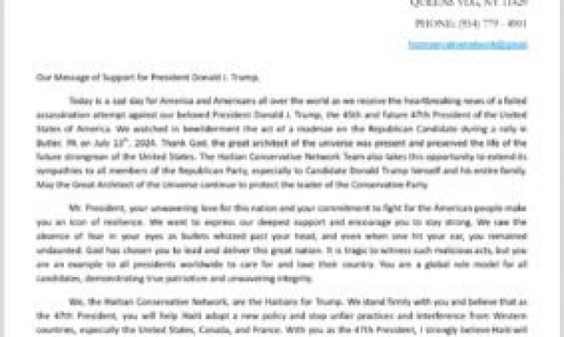 Failed Assassination Attempt: The Haitian Conservative Network message of support for President Donald J. Trump