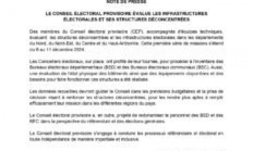 Le Conseil Électoral Provisoire Évalue les Infrastructures Électorales et Prépare les Prochains Scrutins